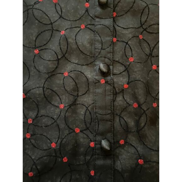 Maggie Barnes Womens/Teen Black Sheer Blouse with Circles Red Dot Design L/XL - Picture 6 of 7